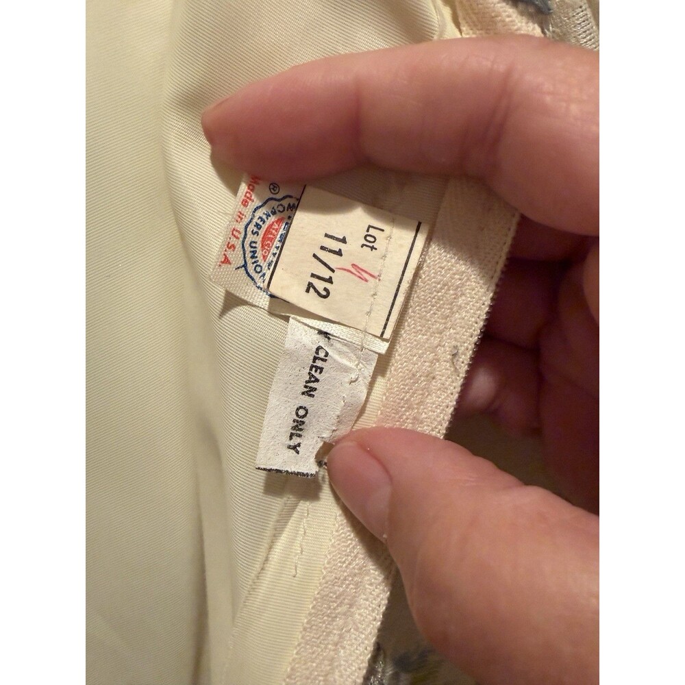 Vtg 70s Cream Delicate Blue Flowers Blouson Maxi Dress Floral Prairie Cottage - Picture 9 of 16